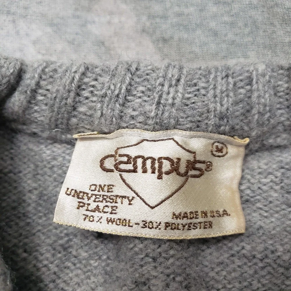 Vintage Campus Sweater Mens Medium Beige V-Neck Wool Blend Preppy Classic